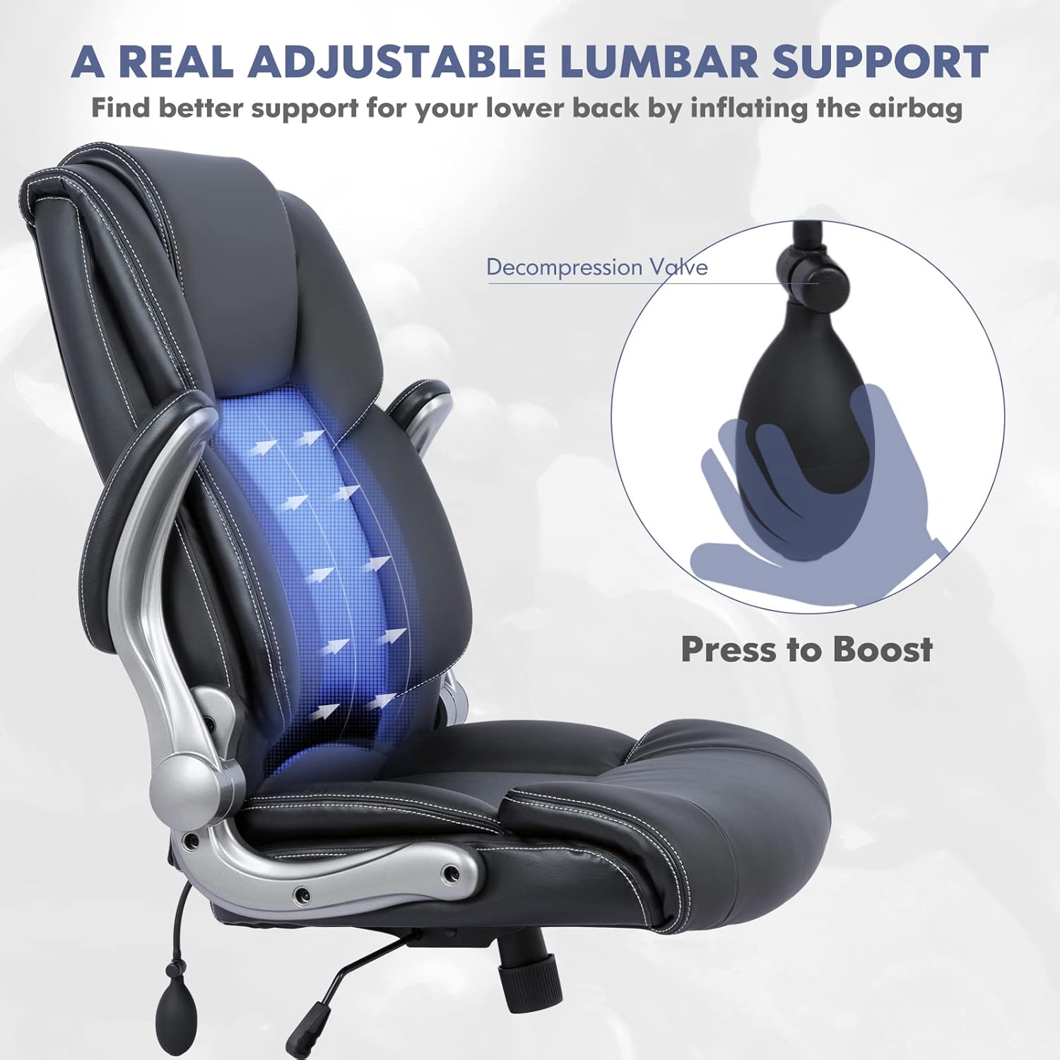 Silla de oficina ejecutiva de respaldo alto, silla ergonómica de cuero para computadora con brazos abatibles acolchados, bloqueo de inclinación