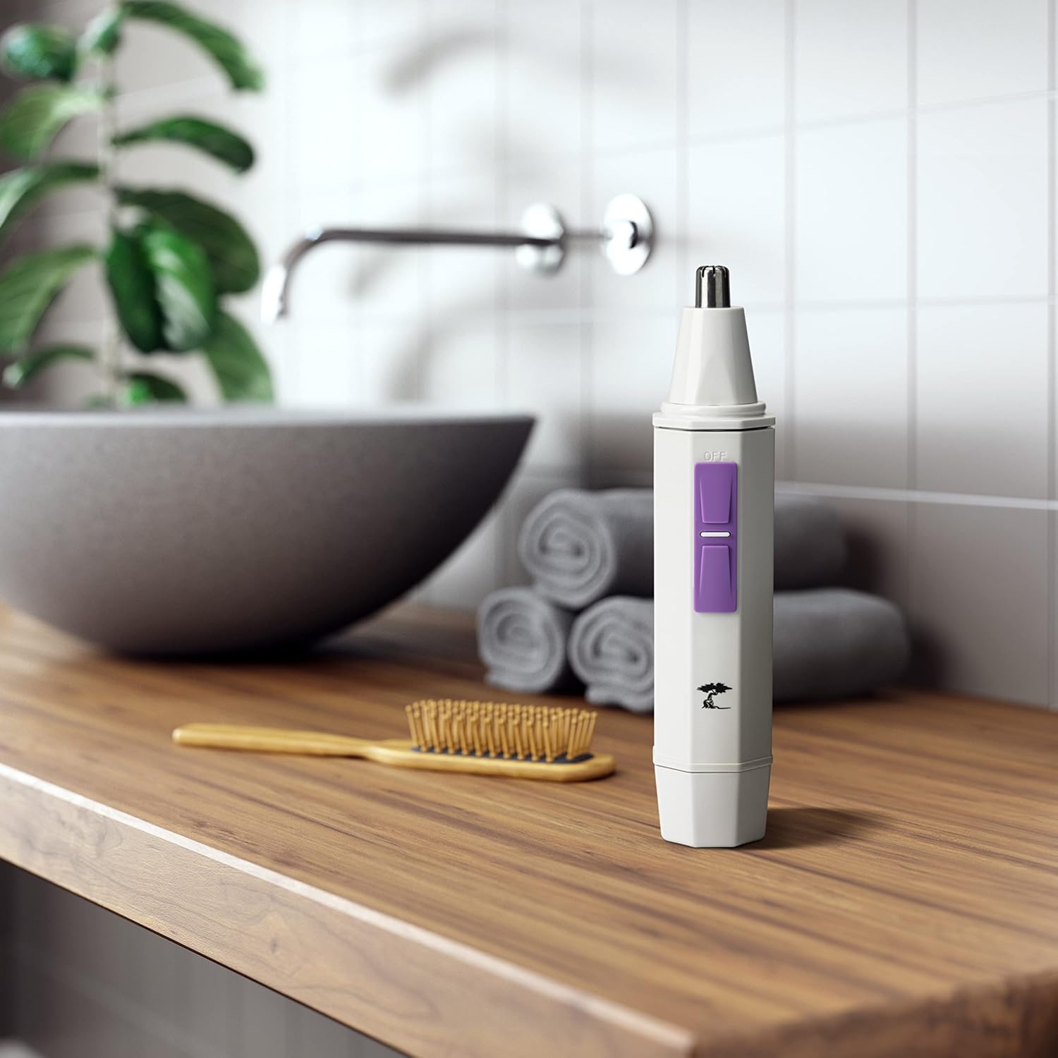 ToiletTree Products Recortadora de pelo blanco resistente al agua para nariz y orejas con luz LED