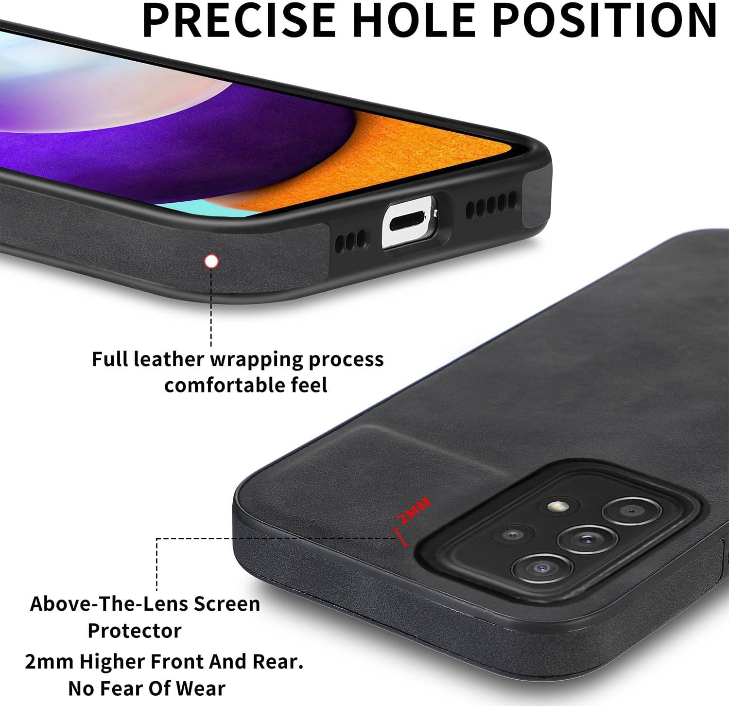 Asuwish Funda de teléfono para Samsung Galaxy A52A52S 5G con protector de pantalla de vidrio templado y funda delgada de cuero suave y resistente,