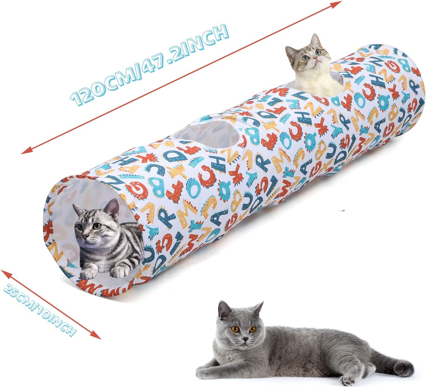 LUCKITTY Juguete de tubo de túnel de gato con bola de felpa, material de felpa Oxford portátil, impermeable, duradero, lavable, interesante patrón