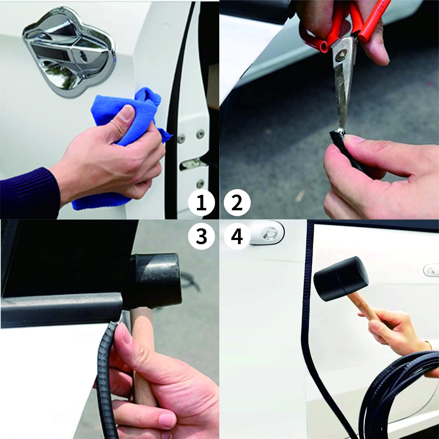 Shine & Bright Auto Protector de borde de puerta de automóvil blanco de 32 pies con forma de U, tira de ribete con material de PVC y clips de metal,