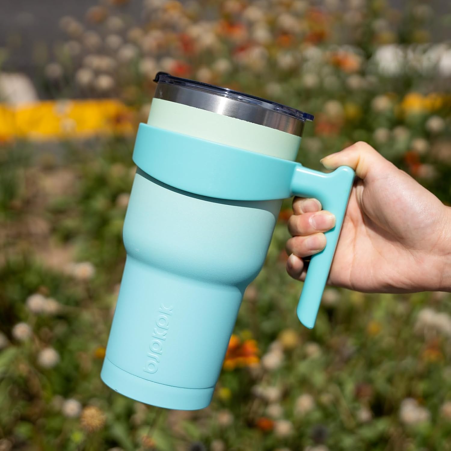 BJPKPK Vaso de 30 onzas con asa y tapa con popote, vaso aislado de acero inoxidable, para café, color menta