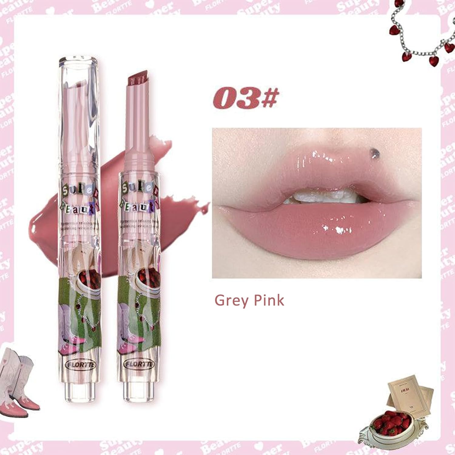 Oplviude Florette Jelly – Lápiz labial Flortte I Am Super Beauty Jelly Lipstick, lápiz labial de gelatina en forma de corazón, Florette Love Heart