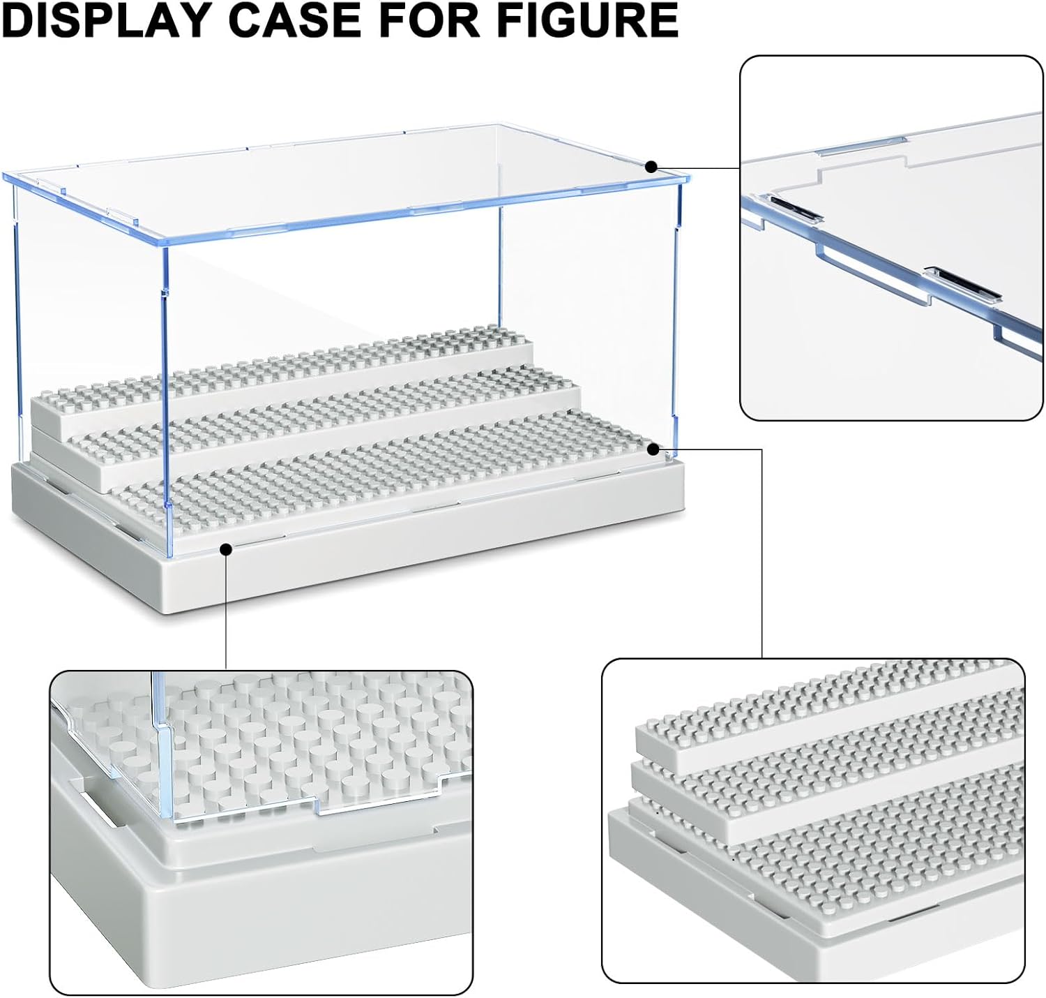 KKU Vitrina para bloques de figuras de acción de minifiguras, caja de exhibición de minifiguras acrílicas, caja de almacenamiento con 3 escalones