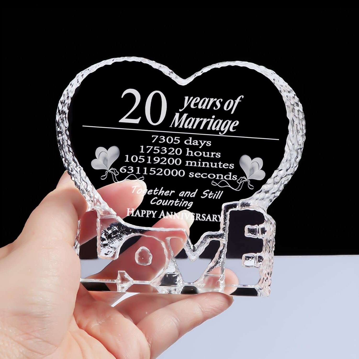 YWHL Escultura de cristal para el 20 aniversario de boda, regalos de recuerdo para su esposa, novia, él, esposo (20 años)
