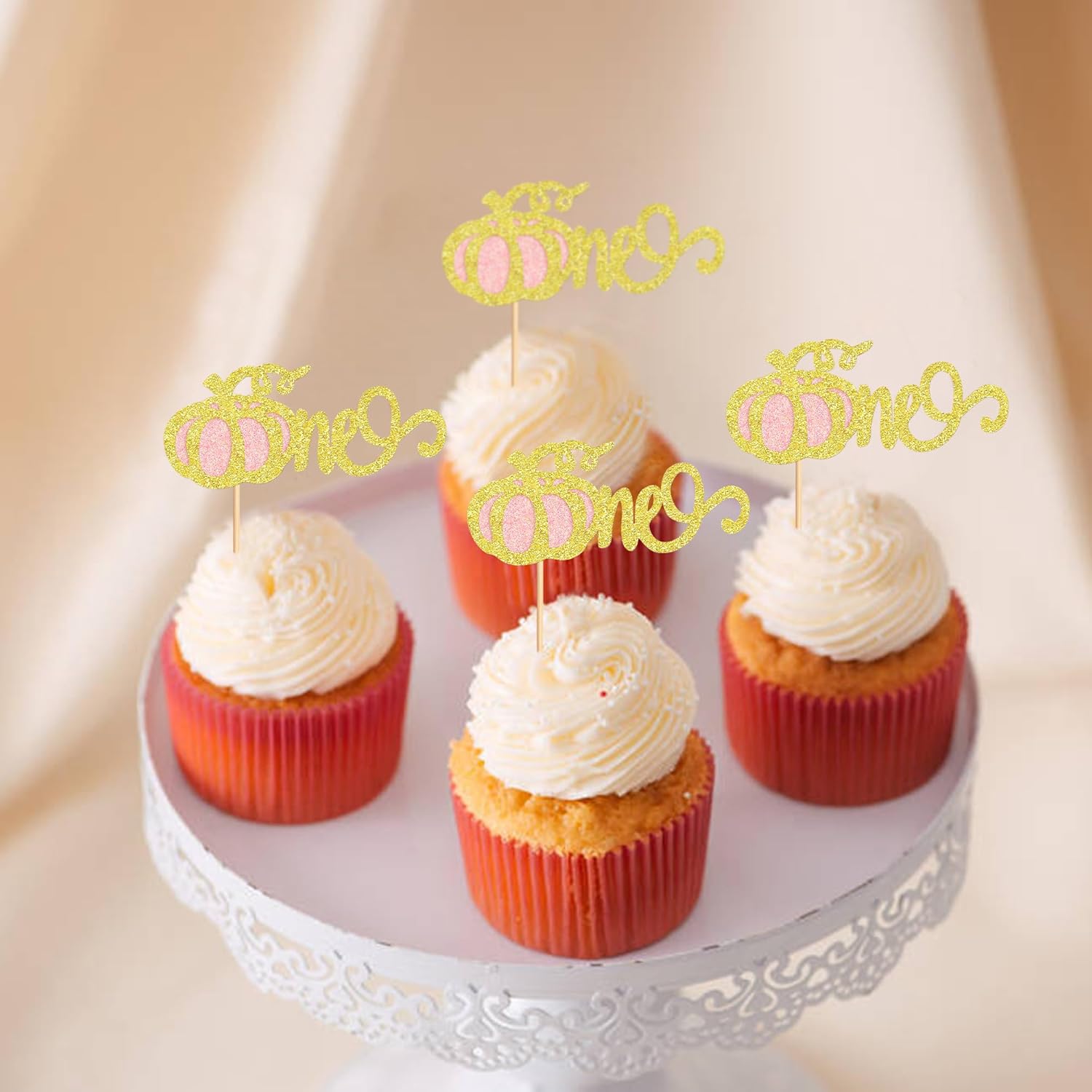 Cyodoos 24 piezas de una calabaza para cupcakes con purpurina de calabaza para cupcakes, decoraciones de baby shower, temática de cosecha de otoño,