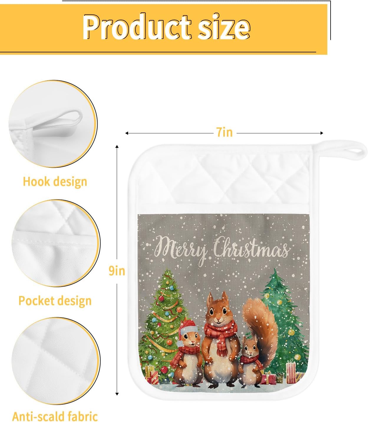 Winter Squirrel – Juego de 2 soportes para ollas para cocina, antideslizante y aislante de calor, juego de agarraderas de tela de toalla con