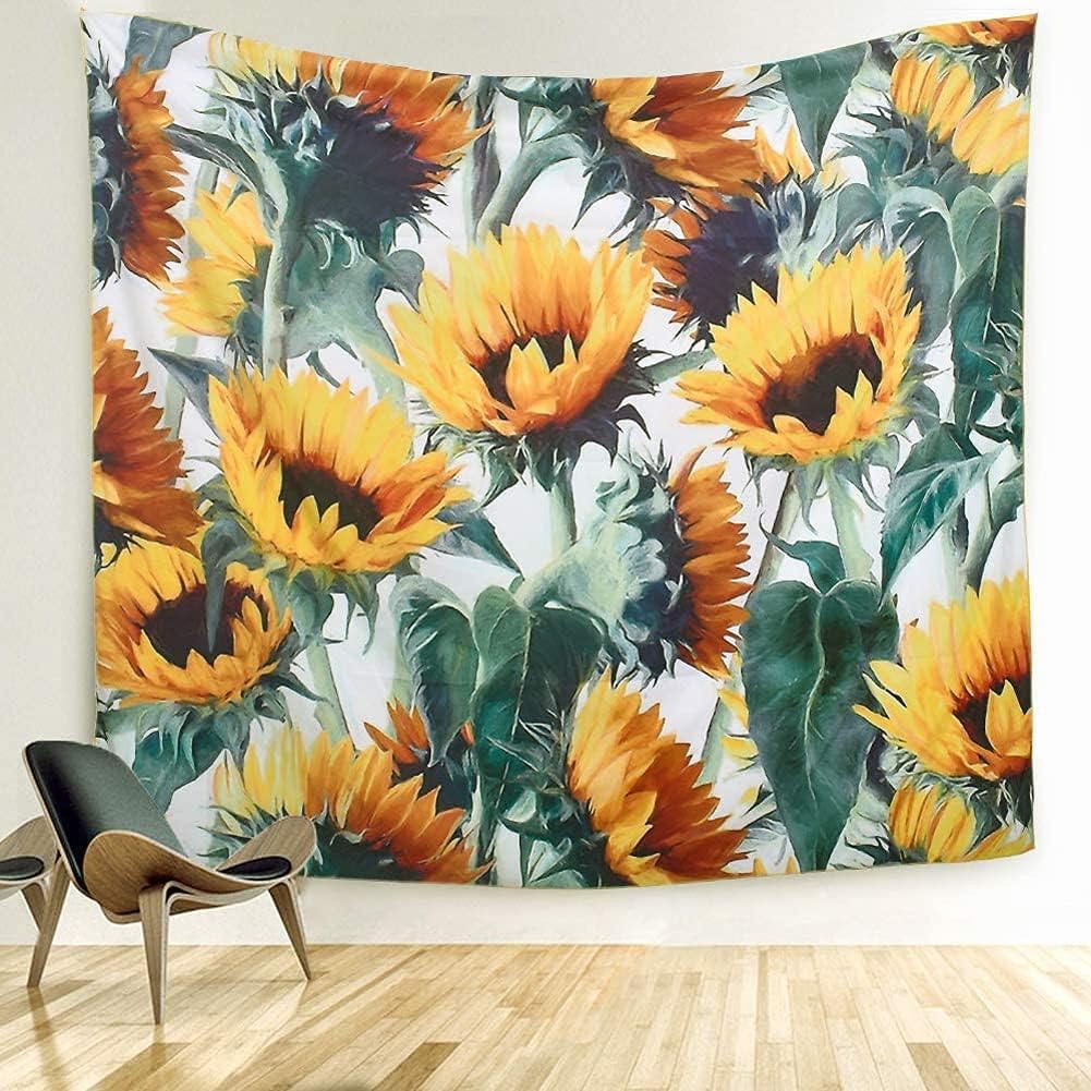 Wonderwall Tapiz de pared de girasol, mandala amarillo, tapiz de plantas de naturaleza, tapiz decorativo para colgar en la pared del hogar para