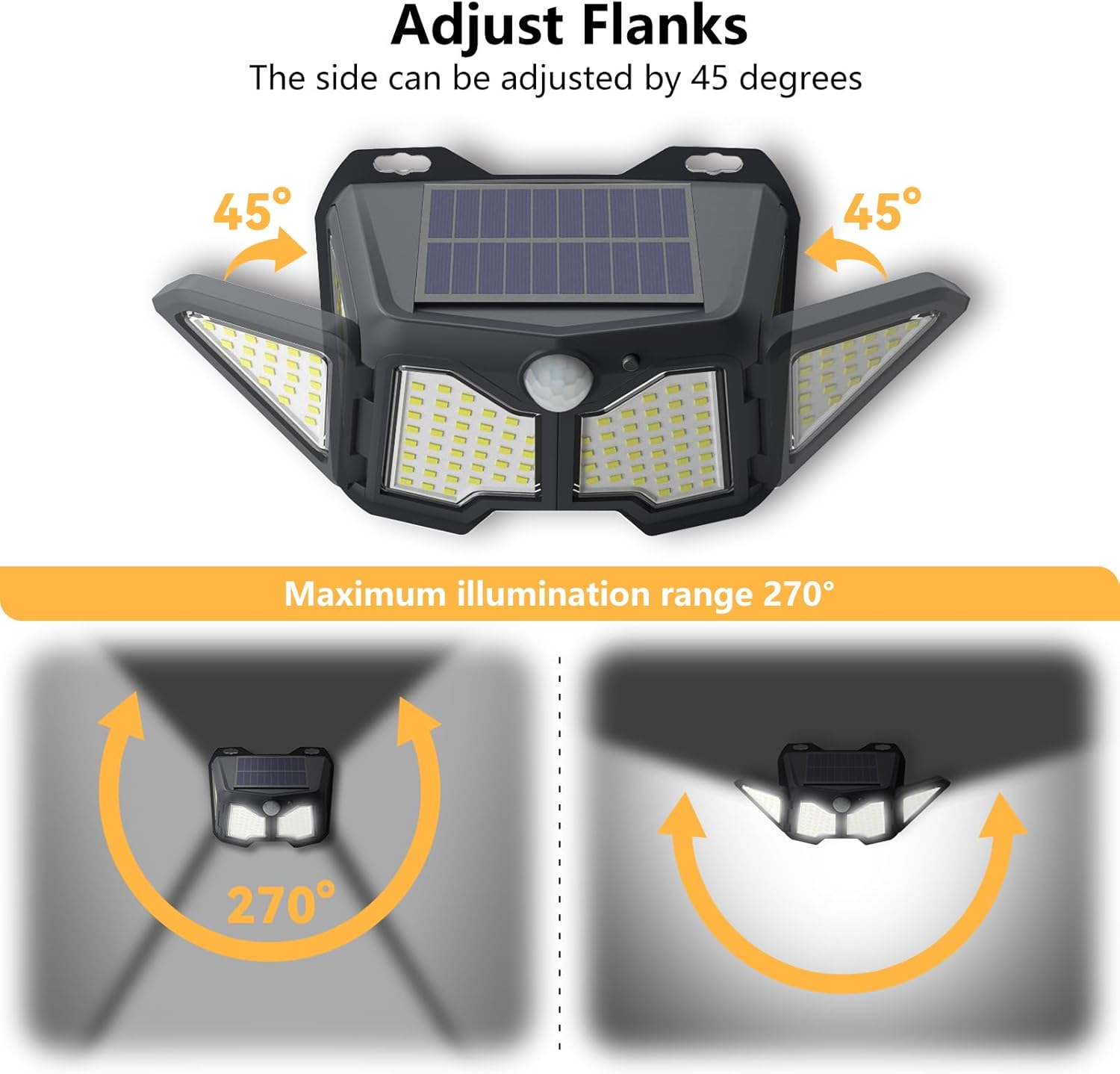 solebell Luz solar para exteriores, 122 LED, luces solares para exteriores IP44 impermeable con 2 cabezales ajustables 270 gran angular, luces de