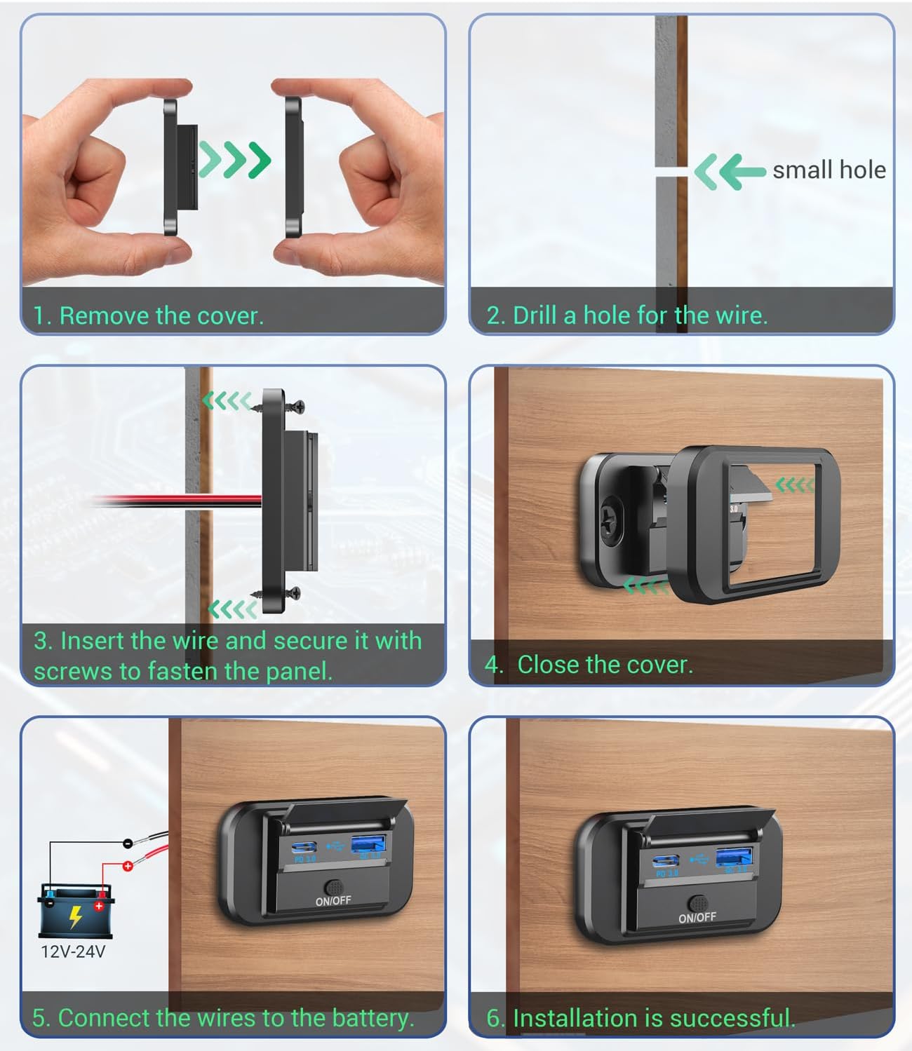 Toma de corriente USB de 12 V, 2 unidades, Qidoe PD 20 W tipo C y 18 W QC3.0, puerto USB QC3.0, toma de corriente de 12 V con interruptor de botón,