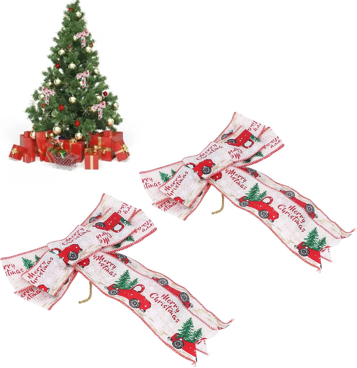 2 lazos para decoración de árbol de Navidad, decoración de flor para árbol de Navidad, hecha a mano para familia, boda, fiesta de cumpleaños,