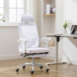 Qulomvs Silla de oficina ergonómica de malla con reposapiés, silla de escritorio de oficina en casa con reposacabezas y respaldo, silla de Qulomvs Silla de oficina ergonómica de malla con reposapiés, silla de escritorio de oficina en casa con reposacabezas y respaldo, silla de