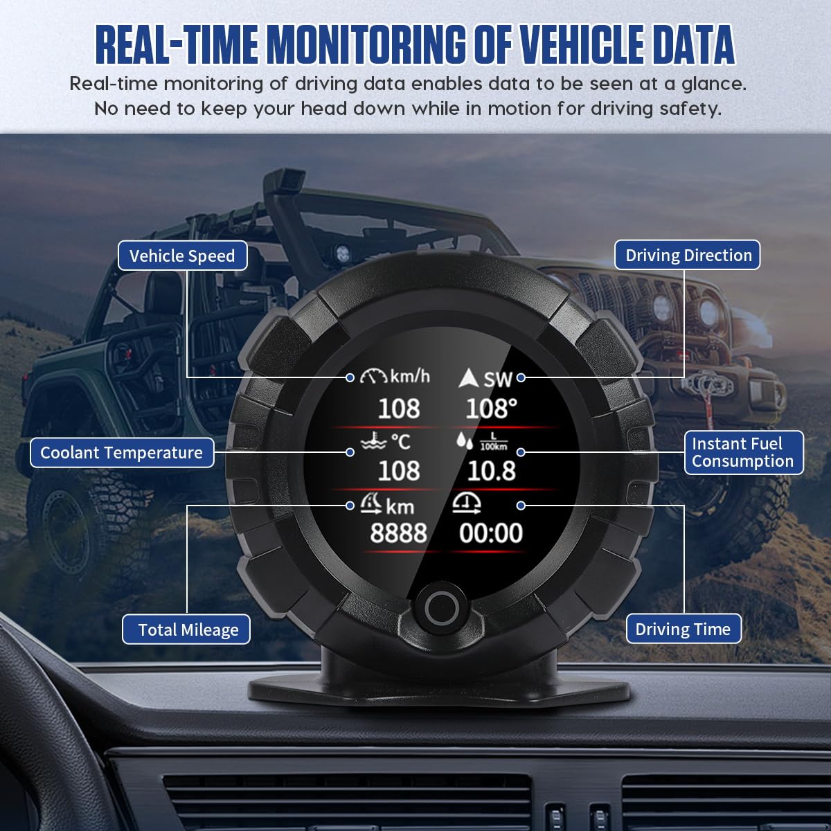 MR CARTOOL M96 Head-Up Display Car OBD Inclinómetro Digital Pitch Pitch Medidor de ángulo de pendiente Accesorios Off-Road Medidor HUD multifuncional