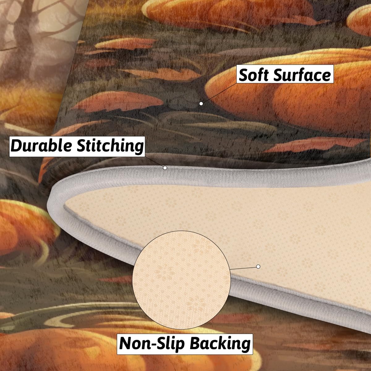 cfpolar Pumpkins Fall Maple Leaves Bathroom Rugs Non-Slip Bath Rug Microfiber Bath Mat Absorbent Kitchen Mats and Rugs Machine Washable Oval Plush