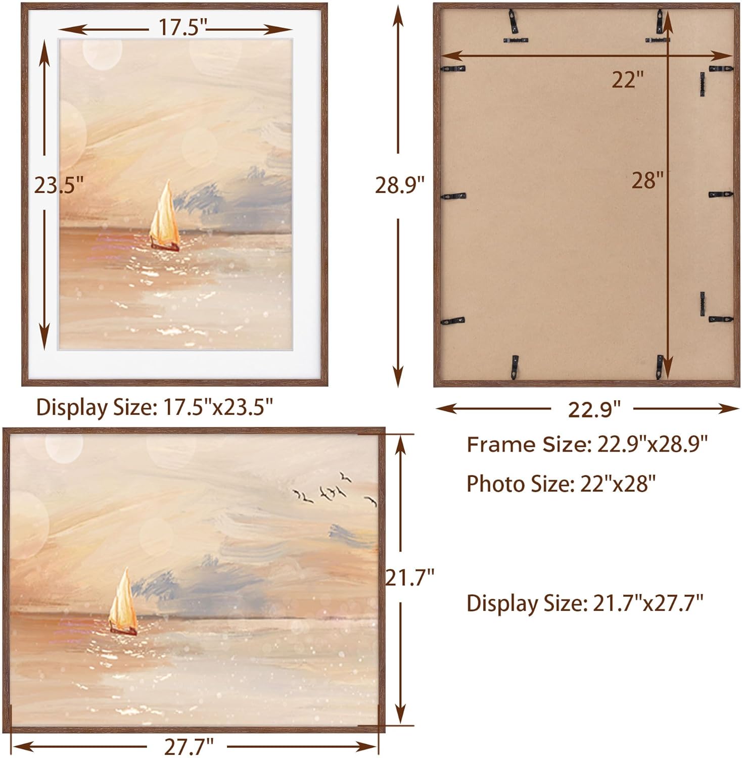 Portarretratos de madera de 22 x 28 pulgadas, marco de madera de roble macizo para póster de 22 x 28 pulgadas para pared, marco de 22 x 28 pulgadas