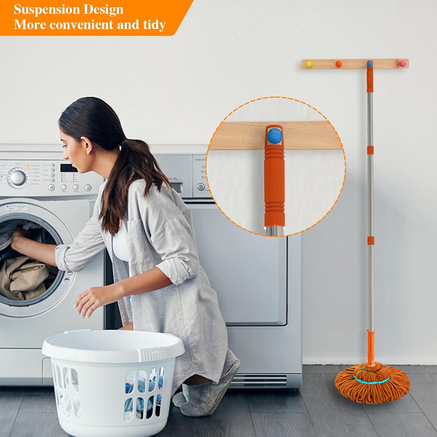 Repuesto de mango de poste de trapeador giratorio de 4 secciones para fregona giratoria Easywring, trapeador de tela de microfibra