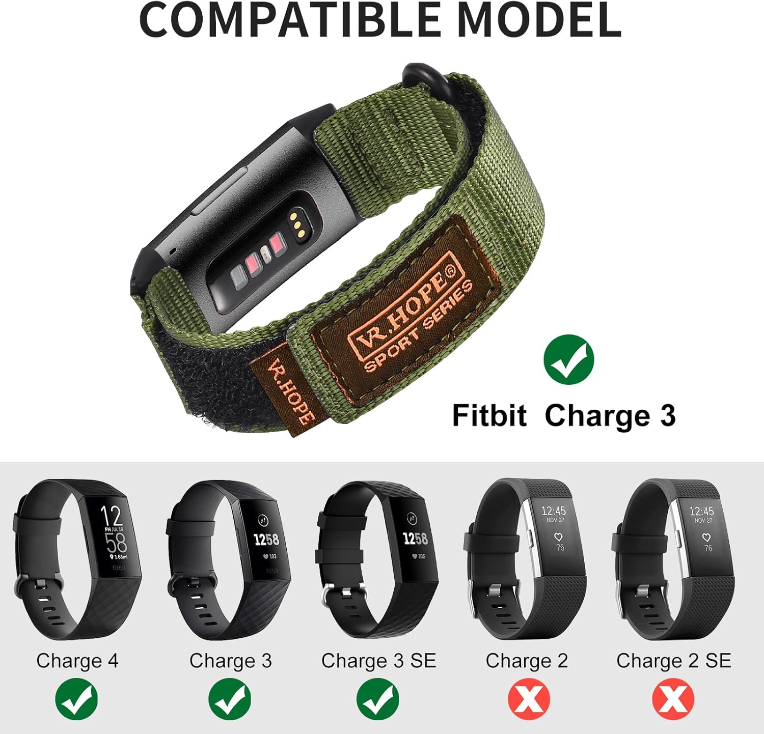 V.R.HOPE Correa de reloj compatible con Fitbit Charge 3Charge 4Charge 3 SE para hombres y mujeres, correa de nailon deportiva Charge 3Charge 4Charge
