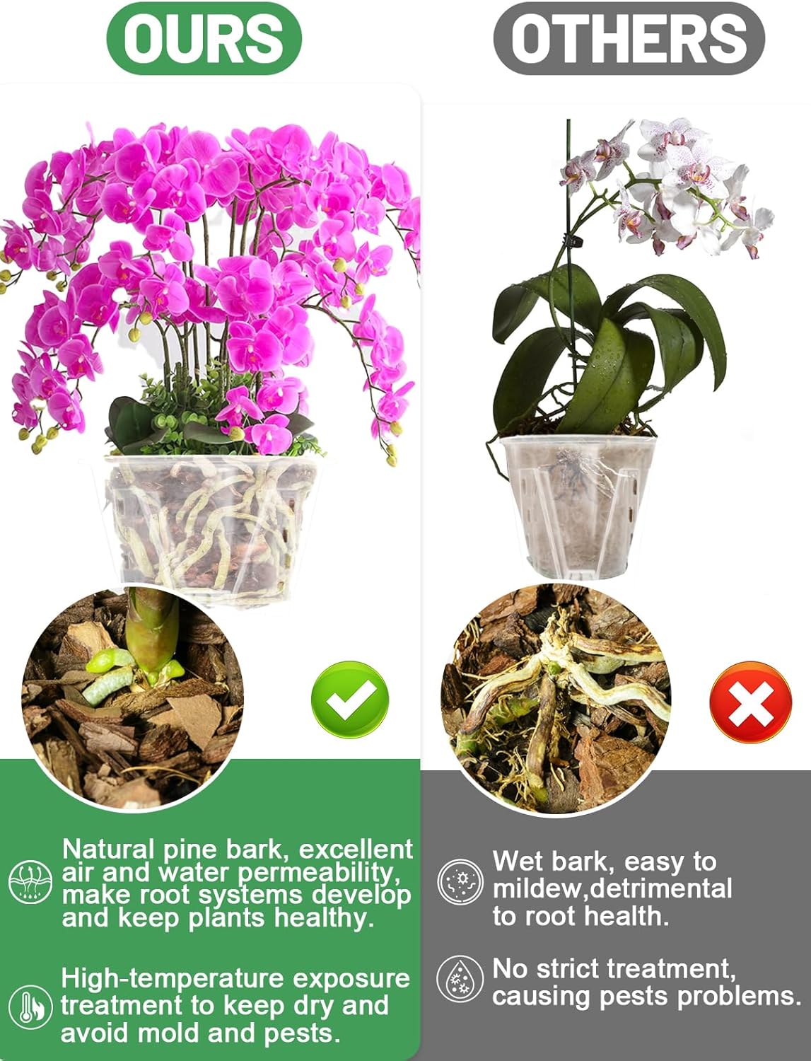 Corteza para macetas de orquídeas, corteza de madera de pino orgánica mediana de Nueva Zelanda secada al sol para orquídeas, mezcla de compost