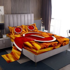 Feelyou Juego de sábanas de pollo y comida tamaño individual, sábanas de papas fritas con bolsillo profundo, juego de sábanas ajustables para niños Feelyou Juego de sábanas de pollo y comida tamaño individual, sábanas de papas fritas con bolsillo profundo, juego de sábanas ajustables para niños