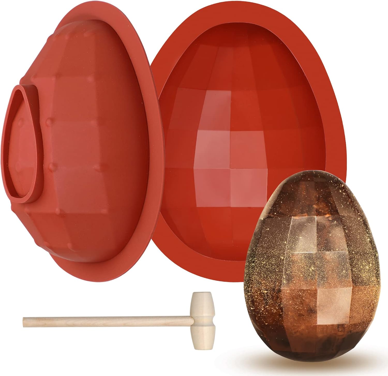 Webake Moldes de silicona para chocolate con diamante, grandes moldes de chocolate con huevo rompible en 3D con 1 martillo para Pascua