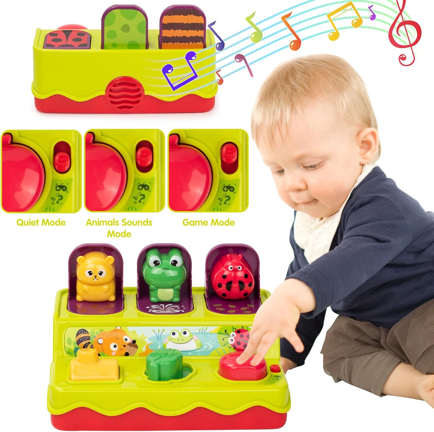 SUPERHIGH Juguetes desplegables para bebés de 1 año y 9-12-18 meses, juguetes Montessori de causa y efecto para niños de 1 año, juguetes musicales