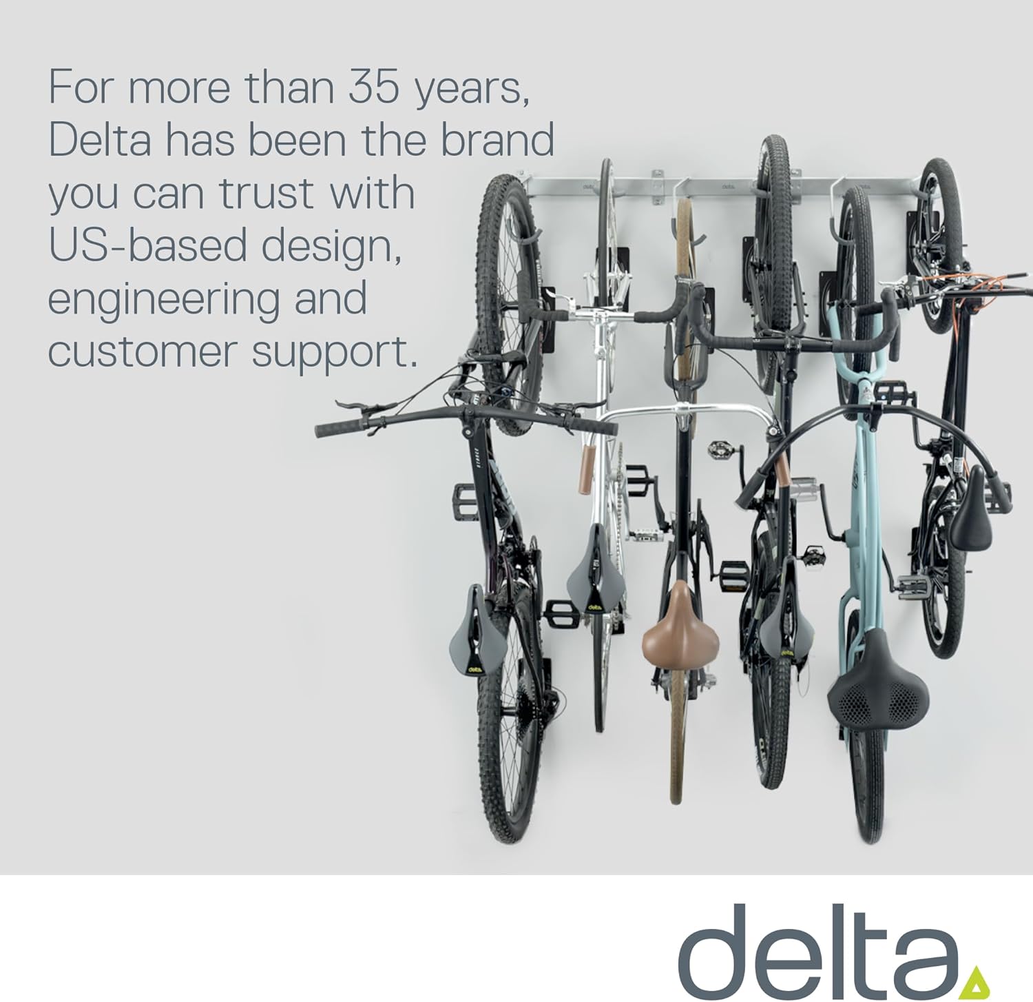 Garage Bike Rack Wall Mount Rail Rack by Delta Cycle – Bike Hangers for Garage – Bike Storage Rack for MTB, Road & Ebike – Holds up to 300 lbs –