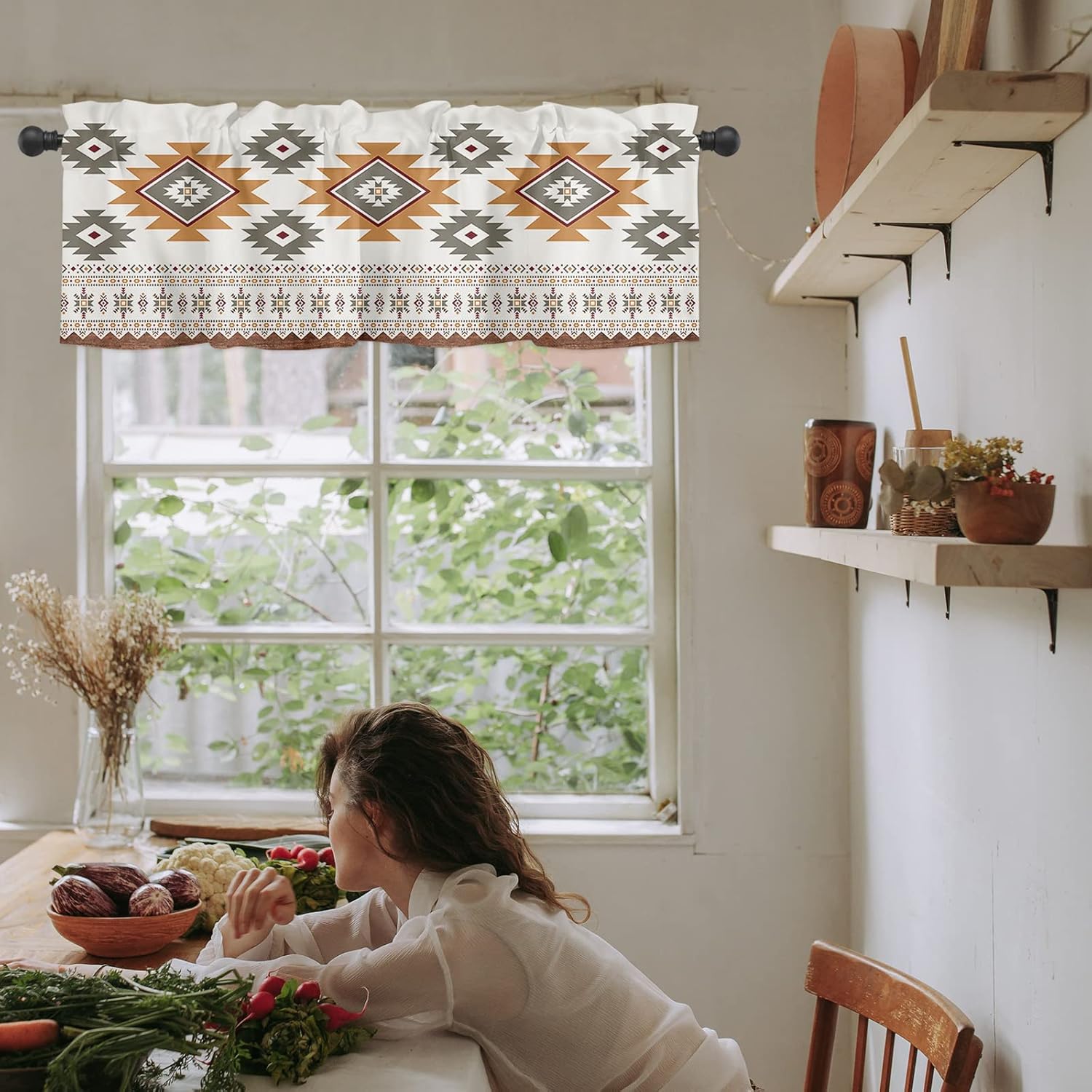 Cenefa de cortina para decoración de ventana de cocina, estilo bohemio de Tribus indígenas en el suroeste de América 54 x 18 pulgadas, cortinas de