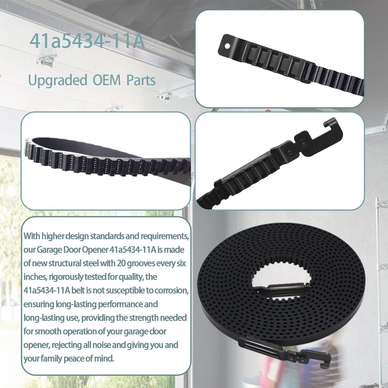 Cinturón mejorado 41a5434-11A para abridor de puerta de garaje Chamberlain de 7 pies, correa de transmisión 41a5434-11 compatible con abridores de