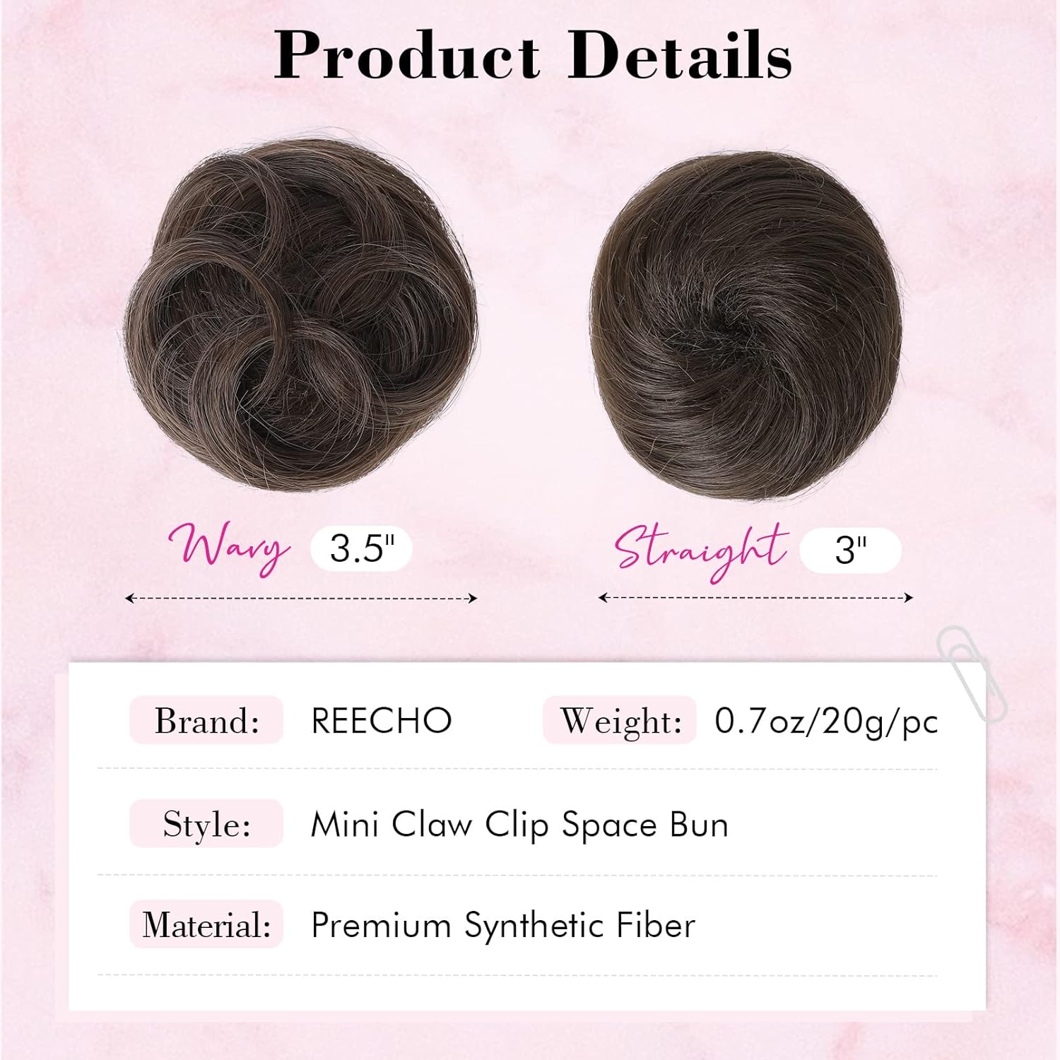 REECHO 2 extensiones de moño para cabello con clip de pinza HB001, accesorio de peluca, extensiones de peinado hacia arriba para mujeres y niñas