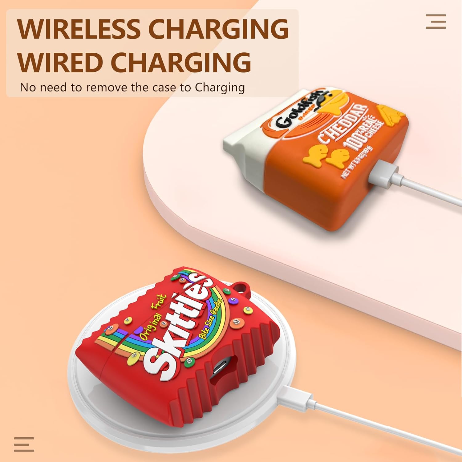 Paquete de 3 bonitas fundas para Airpod Pro con kit de limpieza, 3D Kawaii dibujos animados divertidos Goldfish & Rainbow Candy&Chocolate Food Funda
