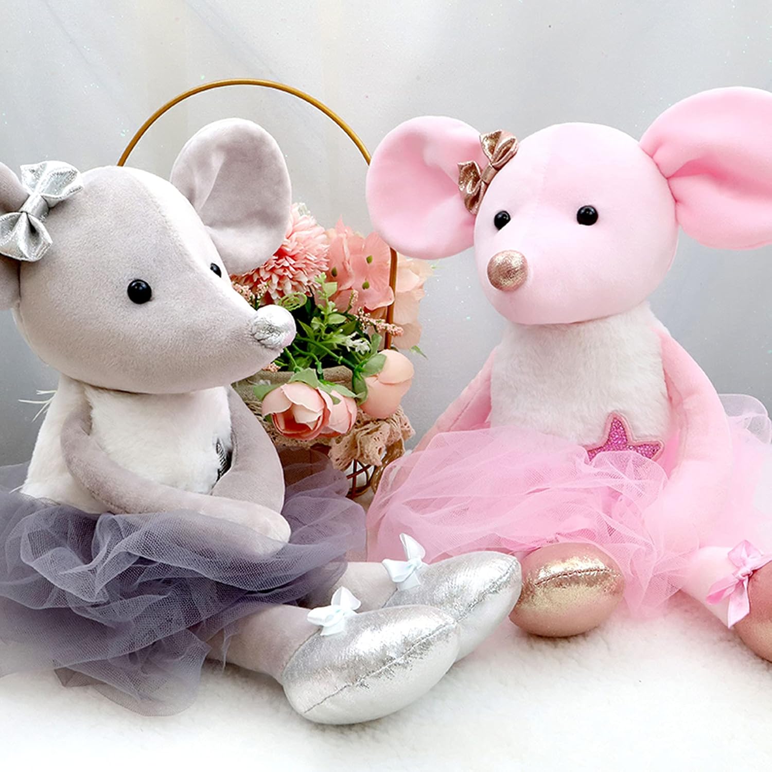 Juguetes de peluche de ratón de peluche, muñecas de bailarina, regalos de recital de ballet para niñas, 15.5 pulgadas (gris)