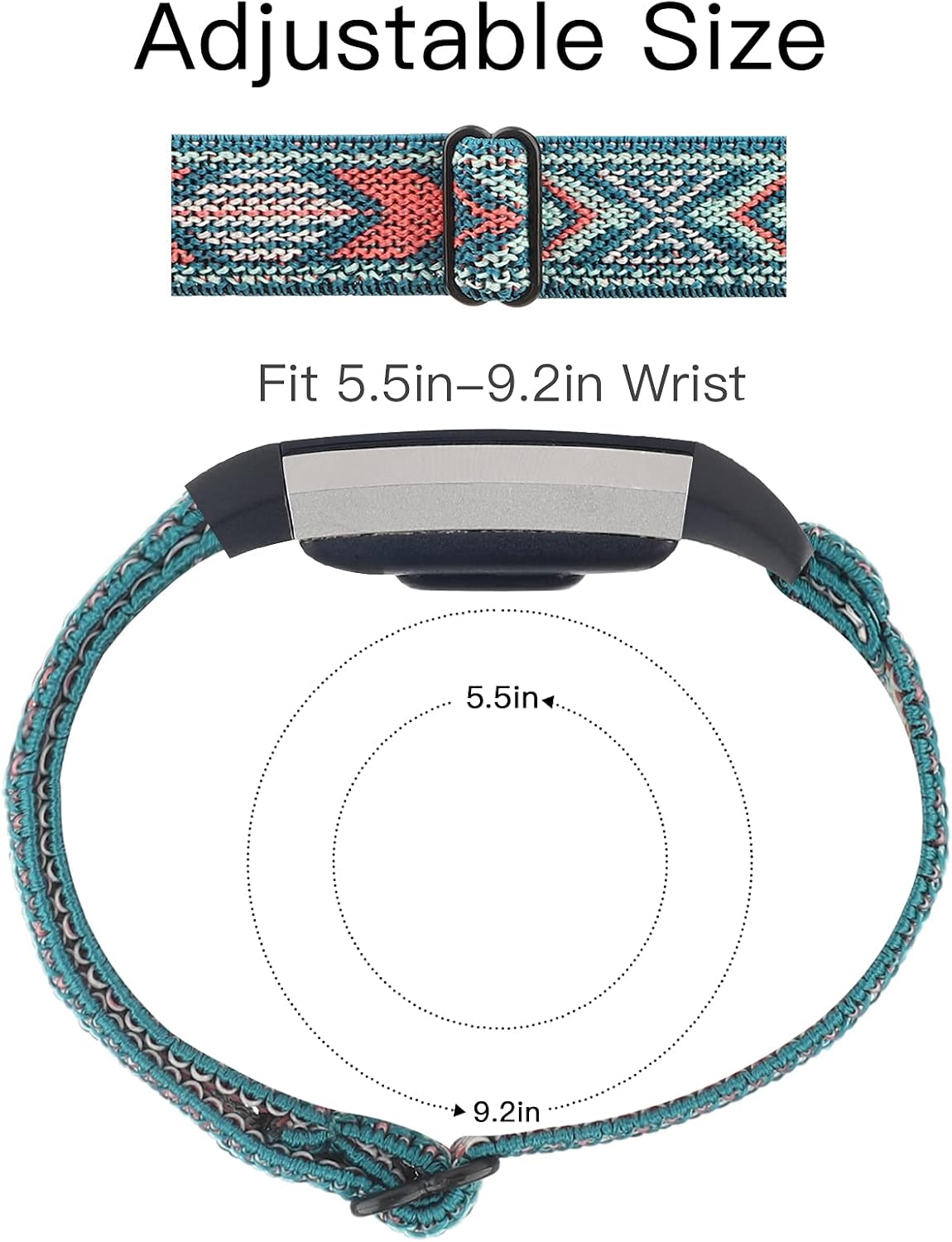 Banda elástica ajustable para reloj compatible con Fitbit Charge 2. Correa de nailon elástica, suave para muñecas. Pulsera deportiva de repuesto