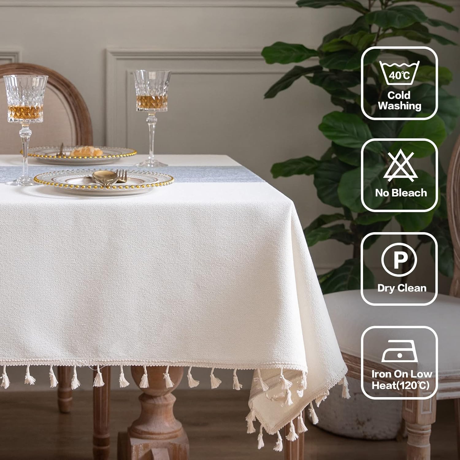 Mantel rectangular de lino a prueba de derrames, sin arrugas, para cocina, comedor, decoración de mesa, banquete de fiesta, 58 x 70 pulgadas, 4-6