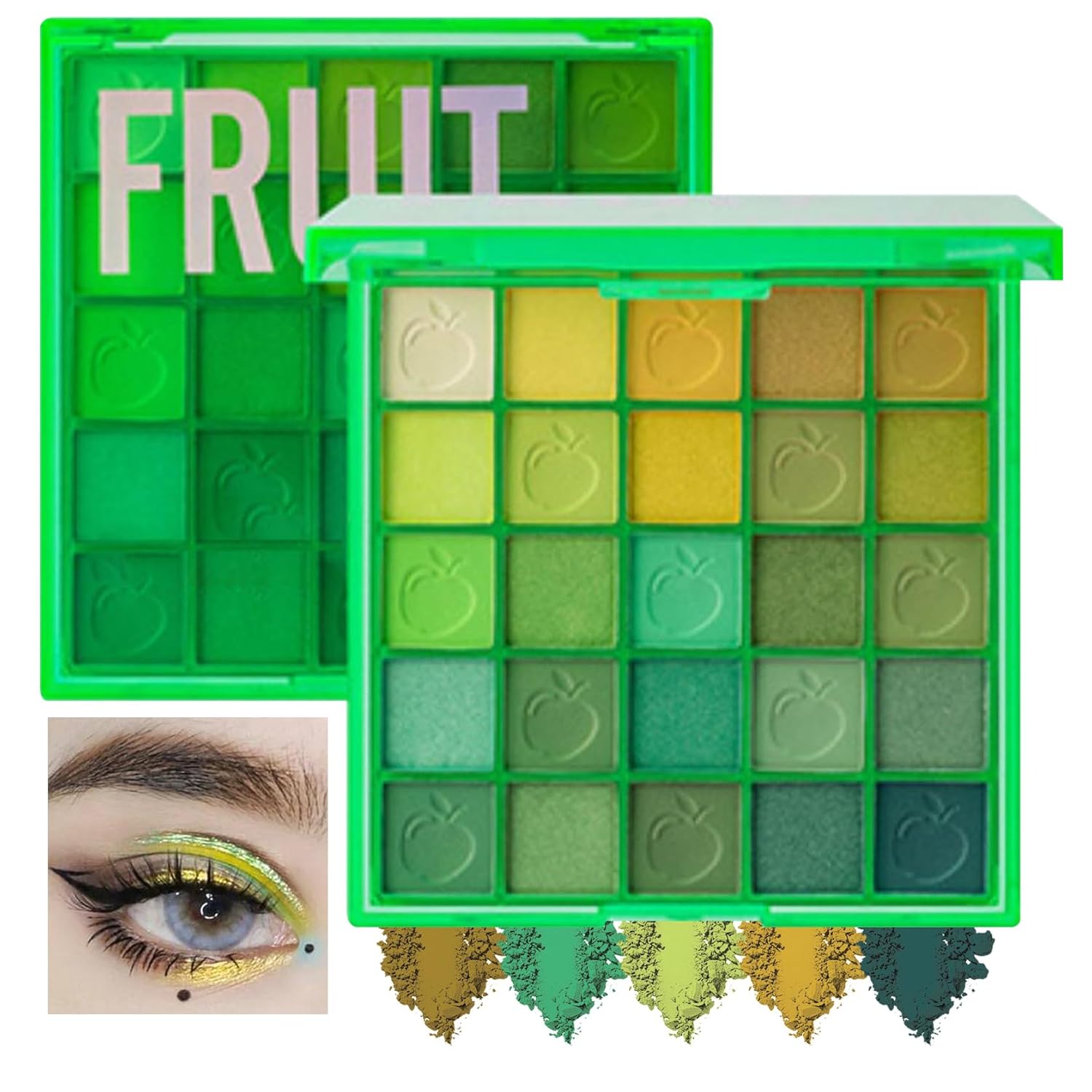 XiaoTu Paleta de sombra de ojos verdes, paleta de maquillaje de sombra de ojos con purpurina verde, mate de larga duración, altamente pigmentada,