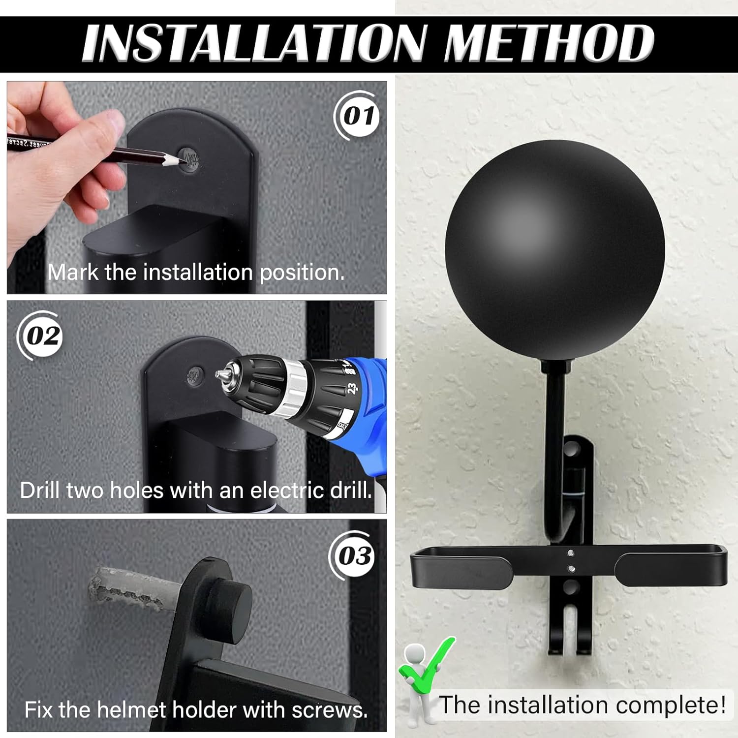 Soporte de pared para casco de motocicleta, rotación de 180 grados, soporte de metal para casco de bicicleta, soporte de exhibición para casco de