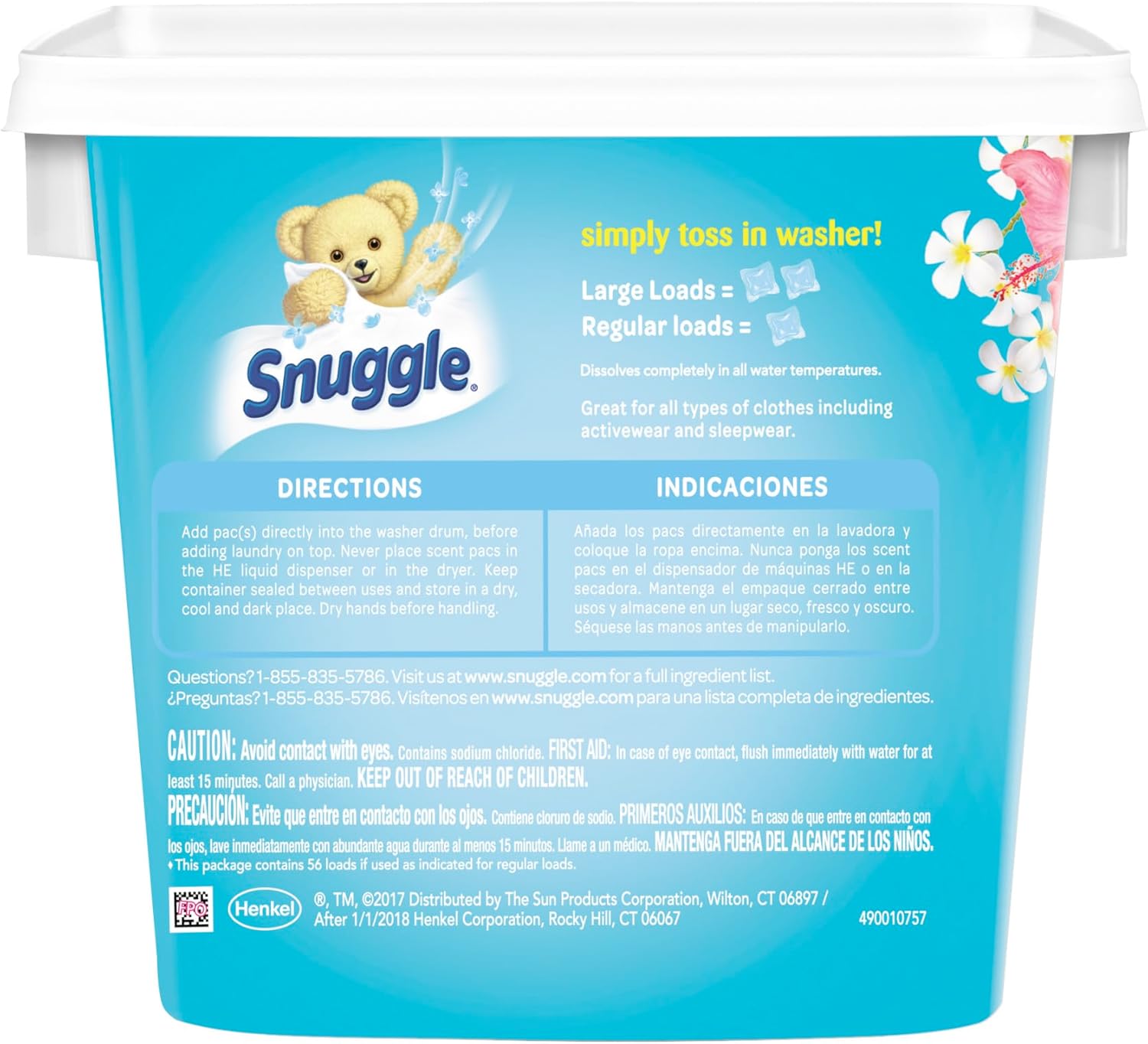Snuggle Exhilarations in Wash – Paquete potenciador de aroma para lavandería, hibisco de isla y flor de lluvia, 56 unidades