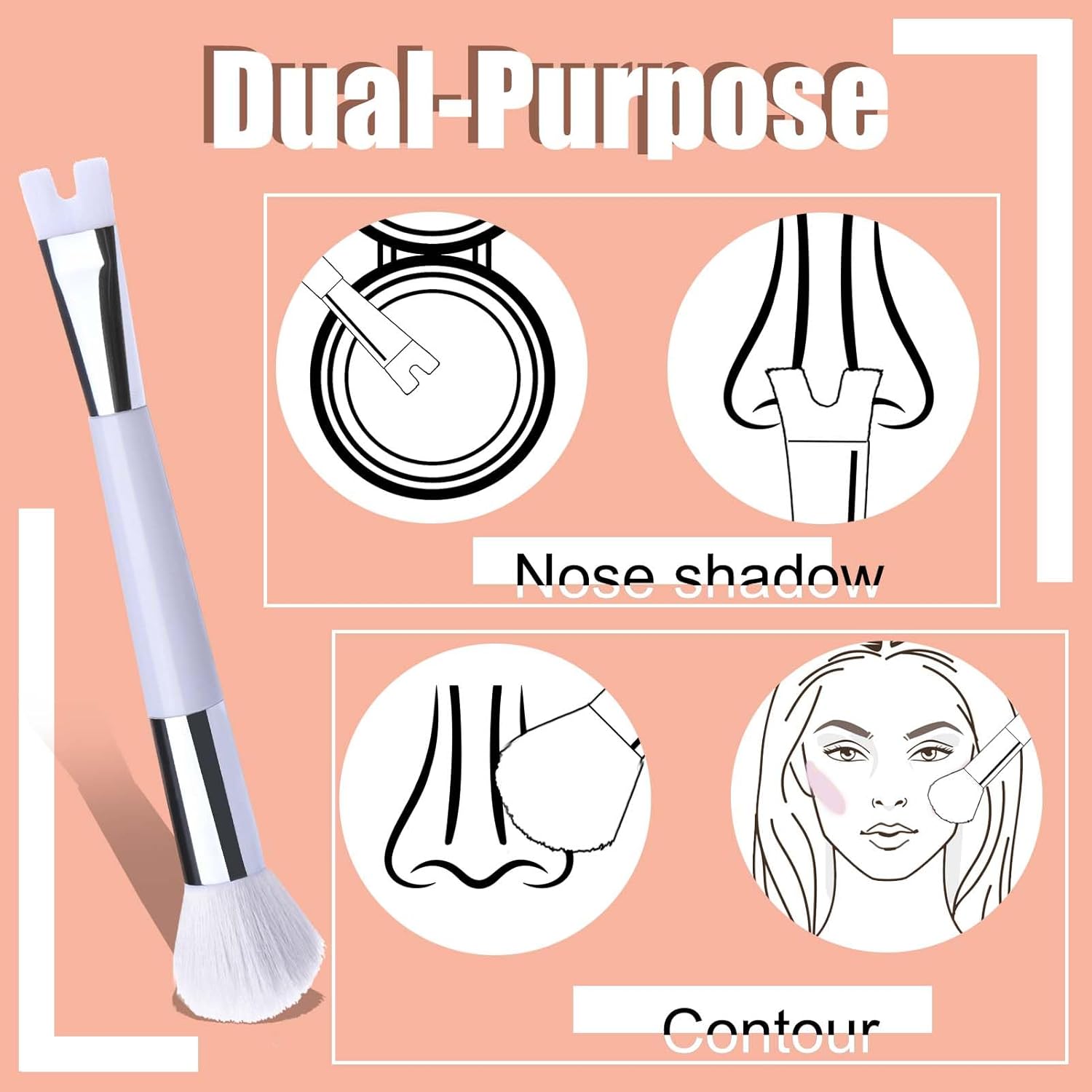Brocha de contorno de nariz (2 unidades), brocha de maquillaje de doble extremo para contorno de nariz, forma con U para esculpir la nariz y definir