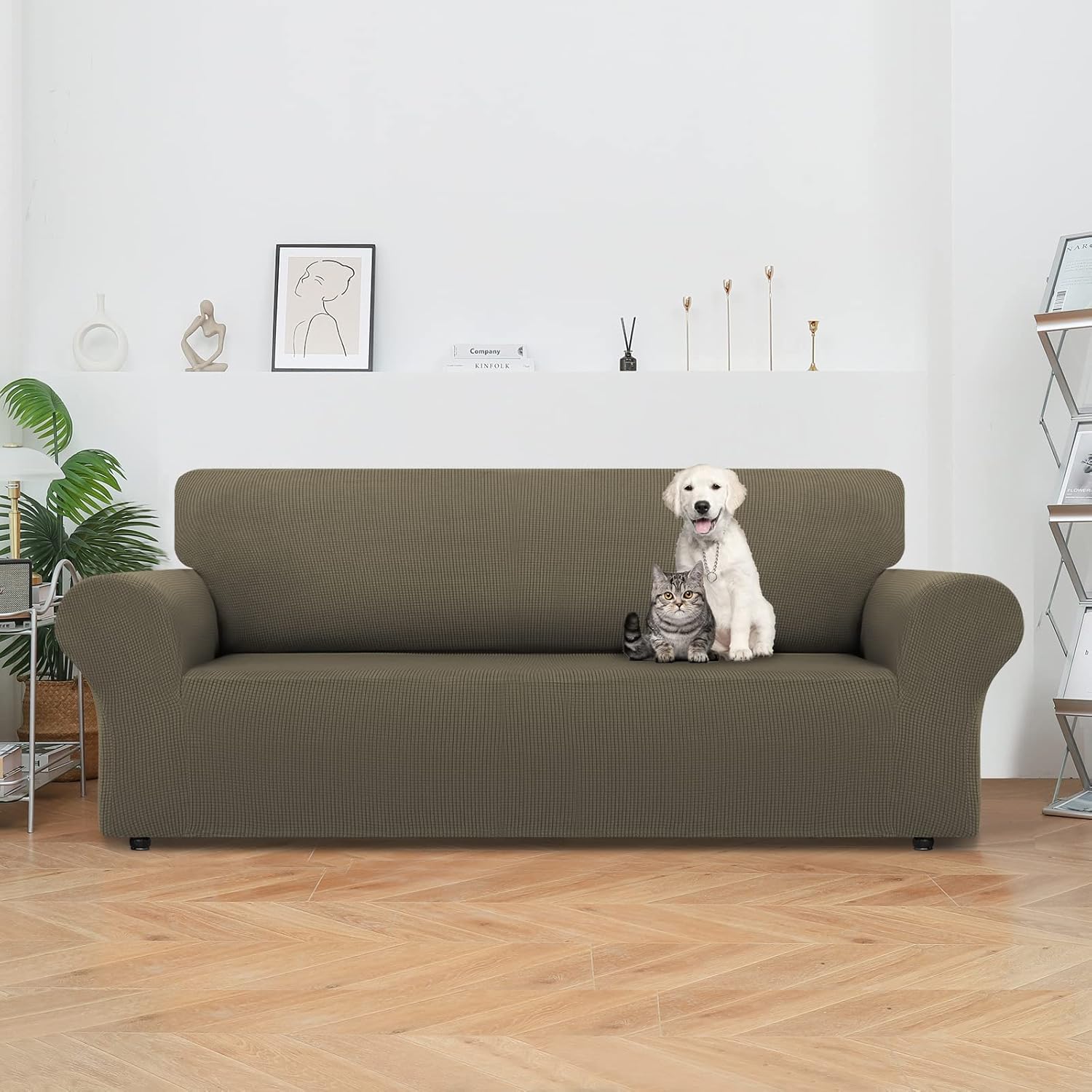 LURKA Fundas elásticas para sofá de 1 pieza, para sofá de 3 cojines, protector de muebles completo con parte inferior elástica para niños y perros