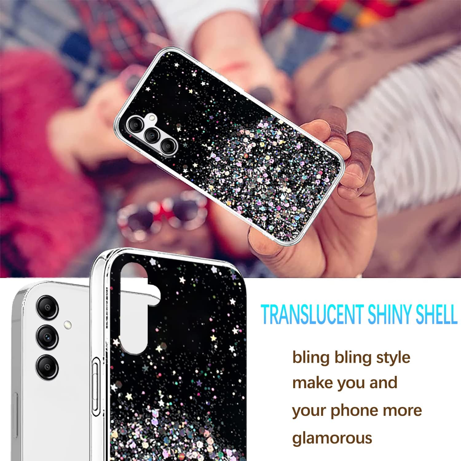 Funda compatible con Samsung Galaxy A54 con purpurina verde transparente, funda para teléfono Samsung A54 0.18 oz, funda de silicona transparente de