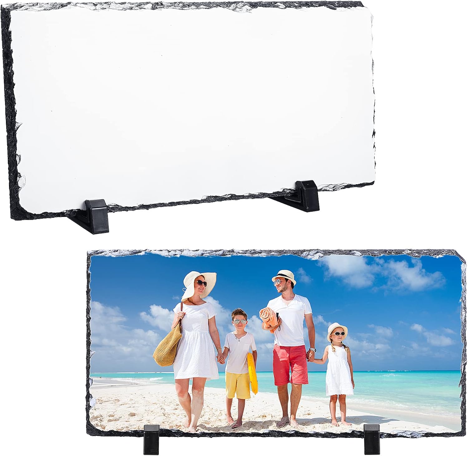 Marco de fotos rectangular de pizarra en blanco para sublimación, con soporte para pantalla y máquina de prensa de calor (6 x 11.8 pulgadas)