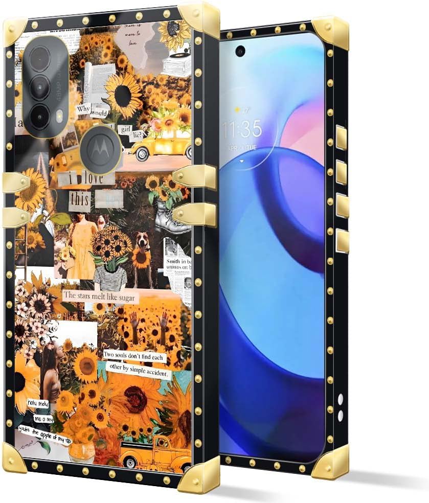 TAMEFOX Funda cuadrada para Moto E20, diseño de girasoles de Navidad para niñas y mujeres, funda decorativa de metal suave TPU resistente a las