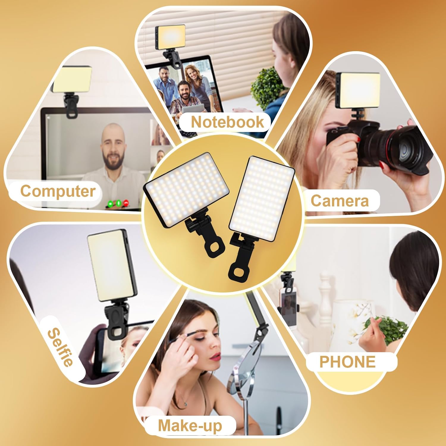 120 luces LED para selfie, 3000 mAh recargable luz LED portátil, luz de relleno en vivo para teléfonoportátilcámara con 3 temperaturas de color,