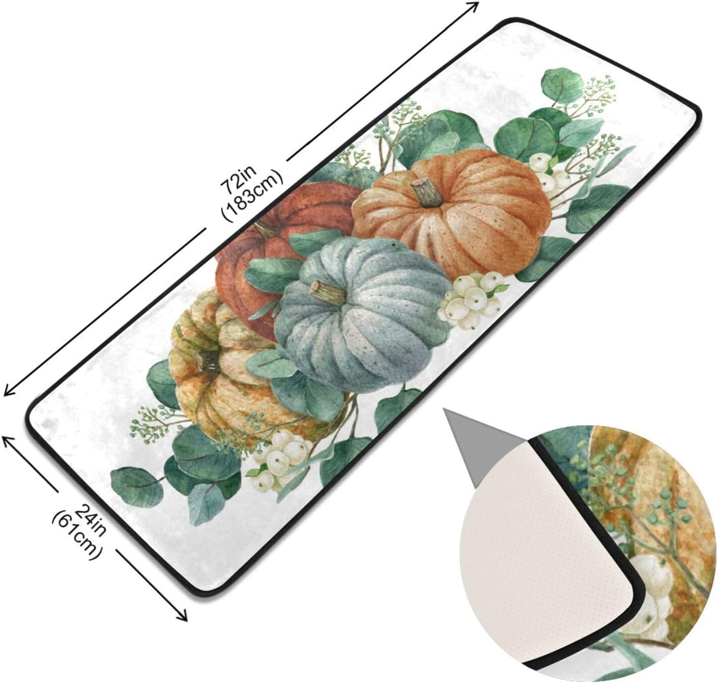 Alfombra antideslizante con hojas de calabaza, bayas, escena de cosecha de acuarela, lavable, alfombra de pasillo para lavandería, alfombra suave