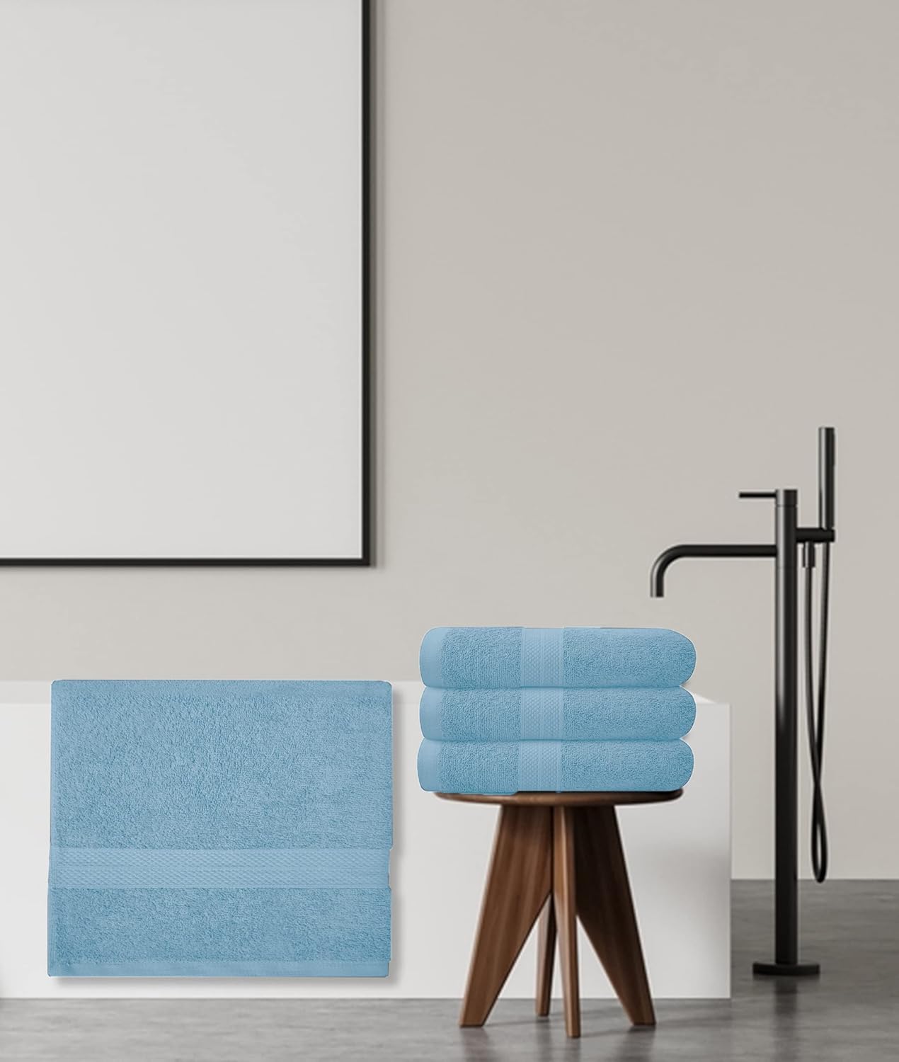 Avalon – Juego de 6 toallas de baño para baño, 100% algodón, color azul polvo, paquete de 6 (24 x 48 pulgadas), juego de toallas de baño de secado