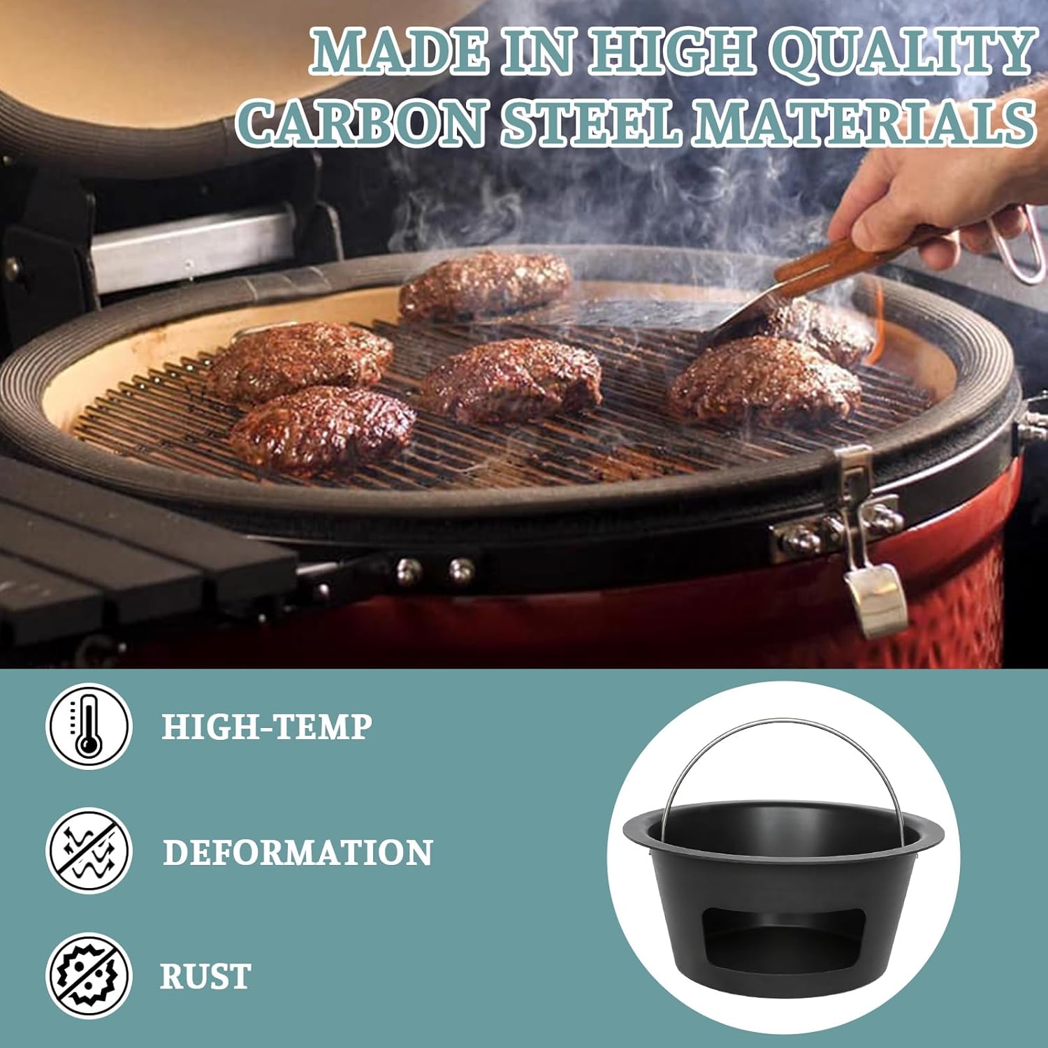 Contenedor de cenizas con mango plegable para Kamado J Classic, colector de cenizas de carbón imprescindible para parrilla Kamado, accesorios de