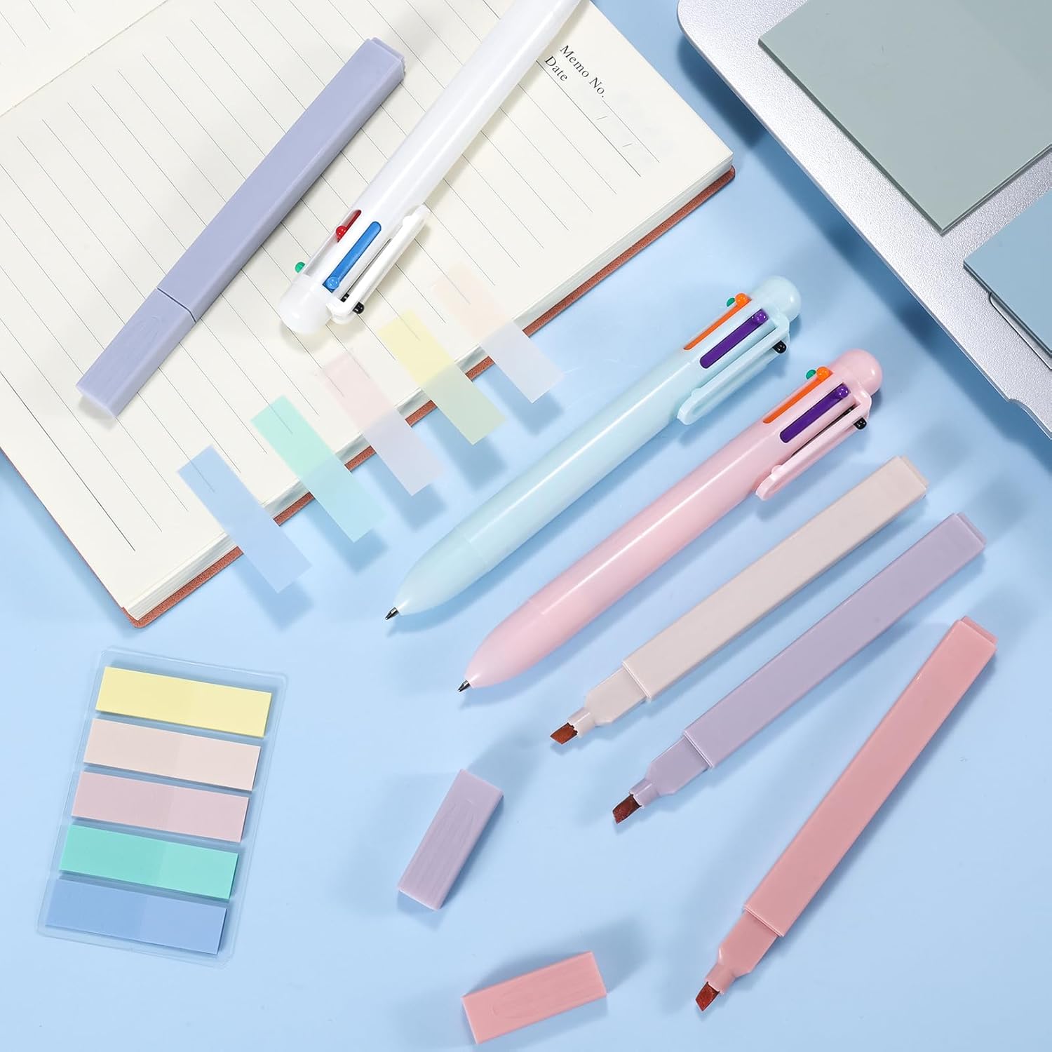 20 rotuladores multicolor y de la Biblia con notas adhesivas transparentes 6 en 1, bolígrafos de colores surtidos, cuadrados, transparentes, con