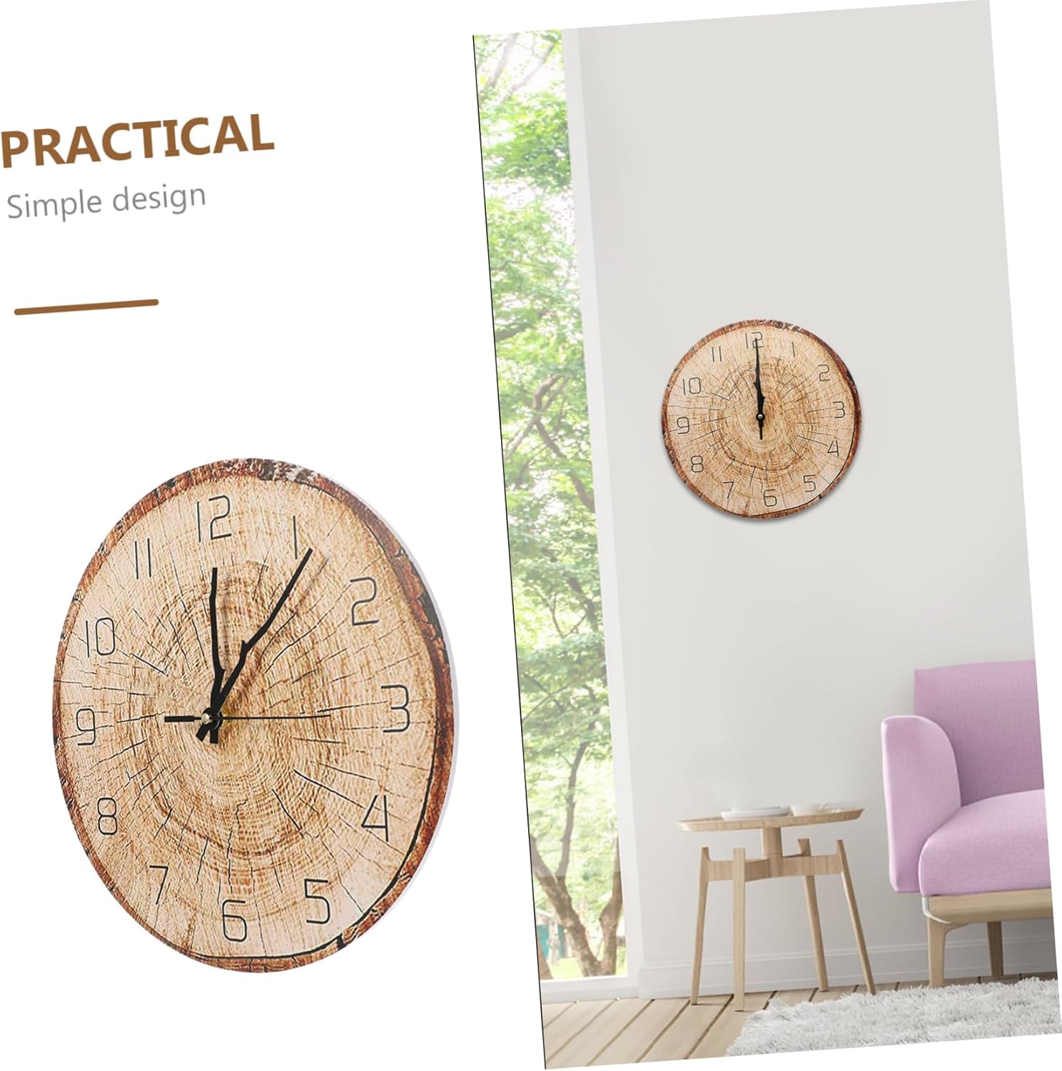 IMIKEYA 5pcs Annual Ring Wall Clock 3D Wall Clock Decor Wooden Wall Clock Bedroom Wall Clock Simple Wall Clock Clocks Rustic Home Decor Stylish