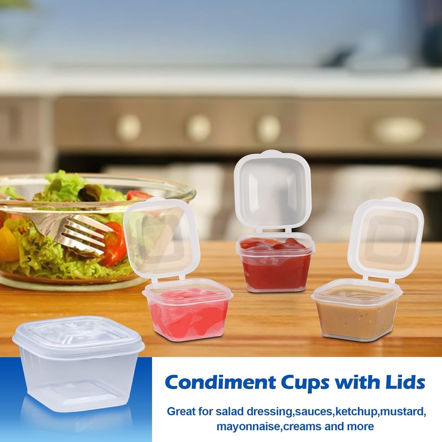 Recipientes cuadrados de plástico de 1 oz con tapas (paquete de 200), vasos transparentes de 1 onza con tapas, tazas pequeñas de 1 onza con tapas,