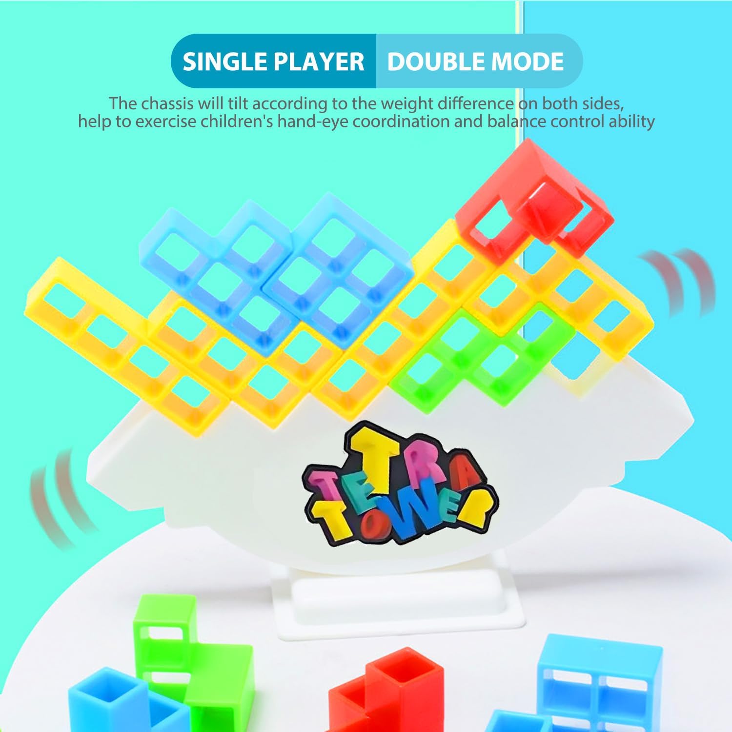Juego de 48 piezas de rompecabezas de bloques de equilibrio de Tetra Tower, divertidos juegos de fiesta para niños, juegos de mesa Tetra para