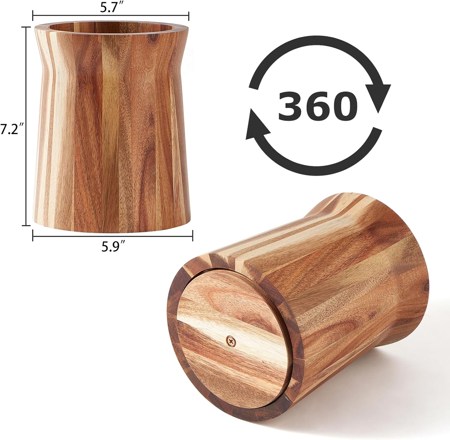Soporte de utensilios de madera para encimera, soporte giratorio de 360, 7.2 x 6 pulgadas, soporte grande de utensilios de cocina de acacia para